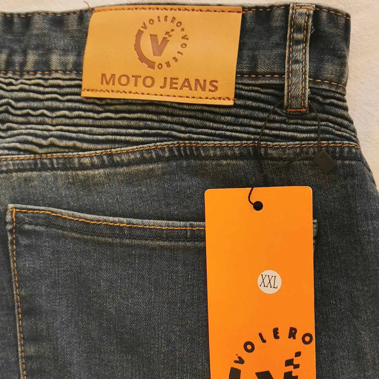 Men's denim blue wear-resistant stretch denim motorcycle riding jeans with removable knee and hip protectors