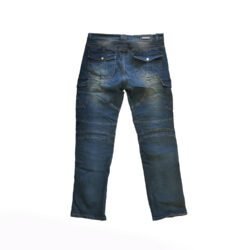 Men's denim blue motorcycle riding jeans with removable knee and hip protectors