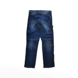 Men's denim blue motorcycle riding jeans with removable knee and hip protectors