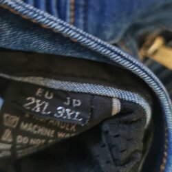 Men's denim blue wear-resistant stretch denim motorcycle riding jeans with removable knee and hip protectors