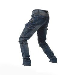 Men's denim blue motorcycle riding jeans with removable knee and hip protectors